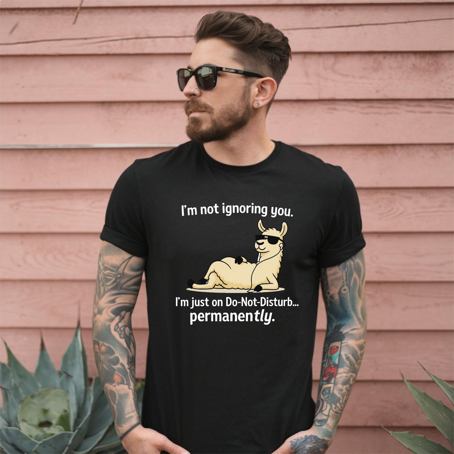 Funny Llama Shirt – Do Not Disturb Mode On – Sarcastic Llama Graphic Tee with Sunglasses & Earbuds – Introvert Gift – Chill Animal T-Shirt